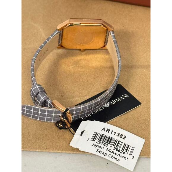 Emporio Armani AR11382 Two-Hand Grey Grid-Pattern Printed Fabric Watch - Picture 4 of 5